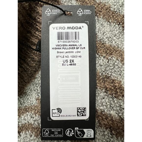 Vero Moda Animal Print Mock Neck Pullover Sweater Brown Grey Size 2X NEW! - Picture 8 of 13